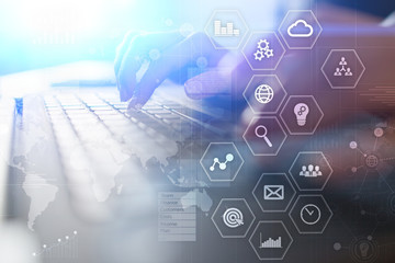 Business concept background. Virtual screen with empty space for text. Internet and technology.