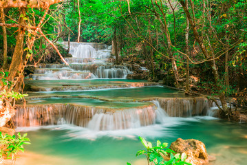Huay Mae Kamin waterfall at National Park in Thailand