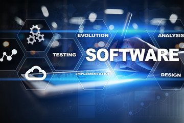 Software development. Data Digital Programs System Technology Concept.