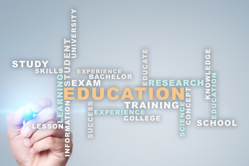 Education words cloud on the virtual screen.