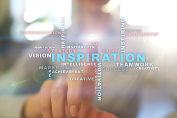 Inspiration words cloud on the virtual screen.