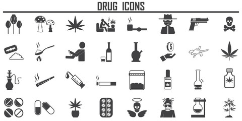 Drugs Icon Vector set. cocanine, marijuana, drug, narcotic, nicotin, mono sign symbol.