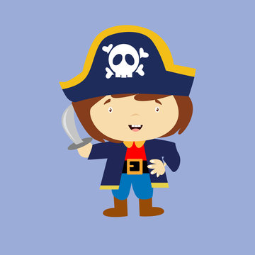 happy cute kids pirate seaman robber sailor burglar buccaneer cartoon character