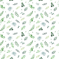 green leaves watercolor seamless pattern vector