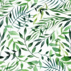Tapeten Aquarellblätter grüne Blätter Aquarell nahtlose Muster Vektor