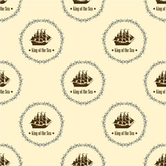 Sign of King of the Sea. Seamless vector pattern. Modern style for wallpaper, wrapping, fabric, background, apparel, other print production.