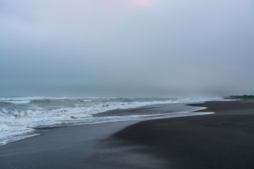 majestic seacoast with wavy sea