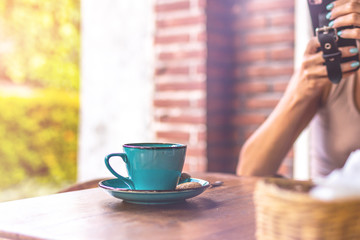 Woman drinking balinese coffee bali kopi. Bali island.