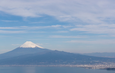 Mountain Fuji and Suruga bay in winter season at Shizuoka prefecture. seen from Mt. Daruyama , Izu city