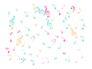 Music Notes Confetti Falling Chaos Vector. Music Symbols Texture Poster Background Elements. Party Night, Festival, Celebration or Concert, Melody Notes Trail. Decorative Song Sheets Chaos Effect.