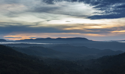 Plakat Morning sunrise time mountain scenery in thailand