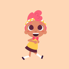 Vector illustration of a cute girl, character design. Dark skin beauty with pink hair. Cartoon art.  