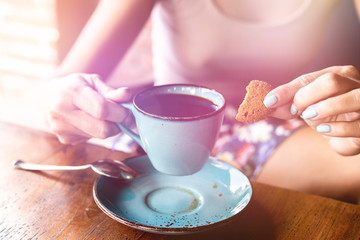 Woman drinking balinese coffee bali kopi. Bali island.
