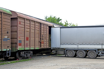 Unloading a freight car into a wagon