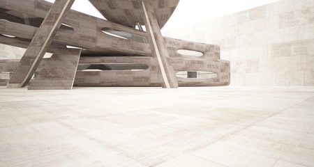 Empty dark abstract brown concrete room smooth interior. Architectural background. Night view of the illuminated. 3D illustration and rendering