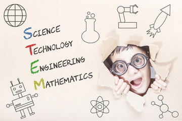 STEM education concept with funny genius kid © yiorgosgr