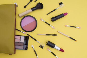 toiletry set with cosmetics and makeup products