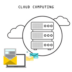 Cloud computing thin line art style vector concept