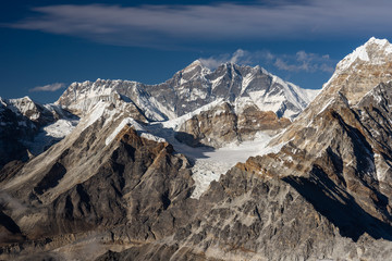 Everest, Nuptse, Lhotse mountain peak view from Mera la pass, Everest region, Nepal