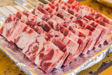 Grilled wagyu beef on hot coal with smoke (Japanese Food)