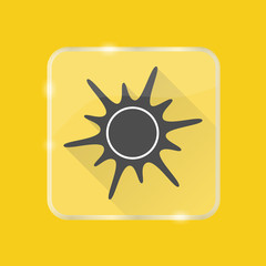 Sun silhouette icon in flat style on transparent button