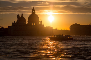 Sunset behind the Church of Madonna Della Salute in Venice