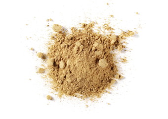Ginger powder isolated on white background, top view (Zingiber officinale)