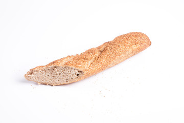 Bread baguette isolated on white background.