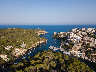 Aerial: The bay of Cala Figuera in Mallorca, Spain