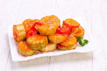 Pickled zucchini in the bowl