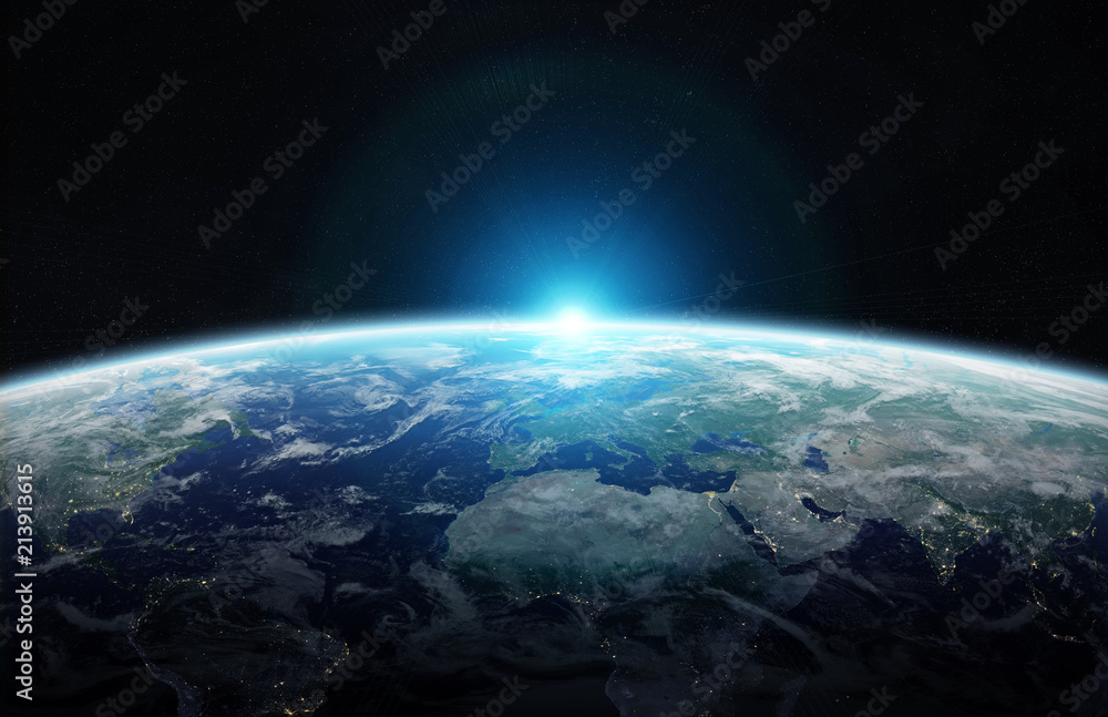 Poster View of blue planet Earth in space 3D rendering elements of this image furnished by NASA