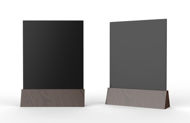 Blank table tent mock up template on isolated white background, Stand for acrylic tent card Used for Menu Bar and restaurant, 3d illustration