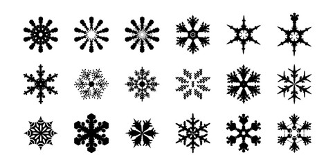 set of snowflake icons. black snowflakes.