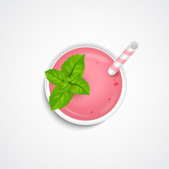 Summer smoothie, cocktail, drink, shake with mint leaves and straw for beverage . Top view.