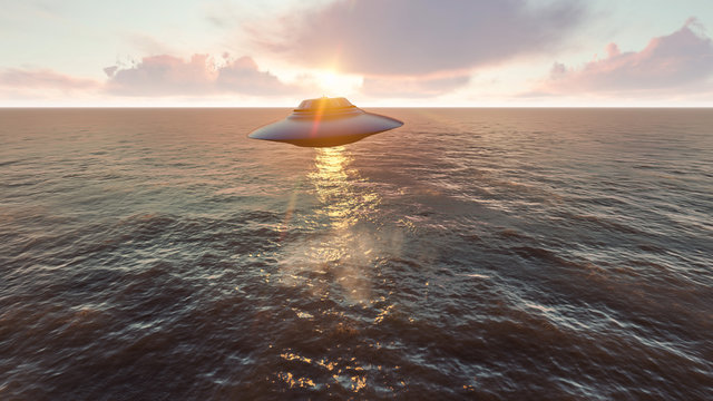 ufo flying over the ocean