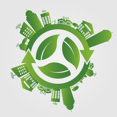 Ecology concept. save world.GGreen Cities Helps the World With Eco-Friendly Concepts.vector illustration