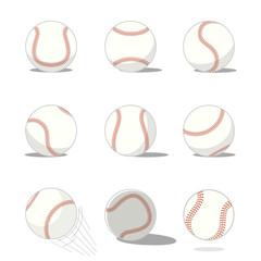 Set of Baseballs, Softball is an illustration of a baseball in nine styles isolated on white background. Sport equipment concept design. Vector illustration.