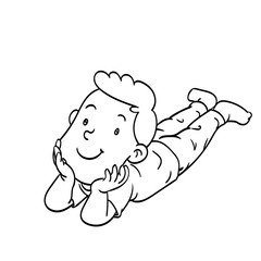 Hand drawn of a laying boy-Vector Illustration