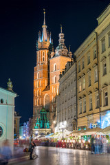 Fototapeta na wymiar Catholic Church of St. Mary's Church in the center of Krakow at night, Poland