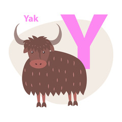 Zoo ABC Letter with Cute Yak Cartoon Vector