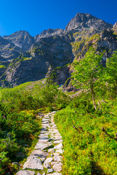Fototapeta stony hiking trail around Lake Morskie Oko in Poland
