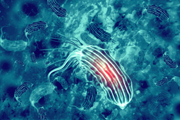 Bacteria on scientific background. 3d illustration