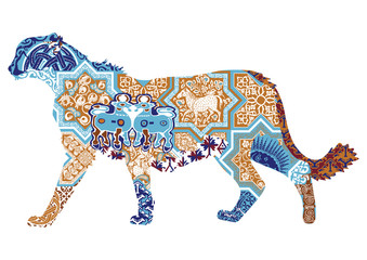 Asian cheetah decorated with Iranian patterns