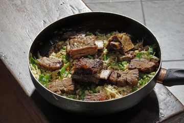 Roast beef rib with rice