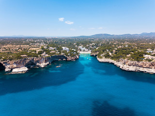 Obraz na płótnie Canvas Aerial: Cala Santanyi beach in Mallorca, Spain