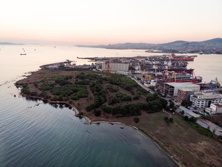 Istanbul, Turkey - February 23, 2018: Aerial Drone View of Tuzla Shipyard in Istanbul