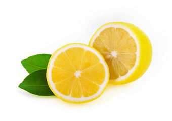 Naklejka na ściany i meble lemon fruit with leaf isolated on white background
