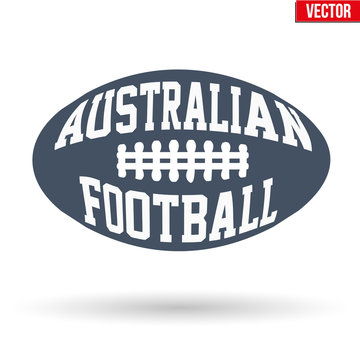 Sports symbol ball of Australian rules football with typography. Vector Illustration isolated on white background.