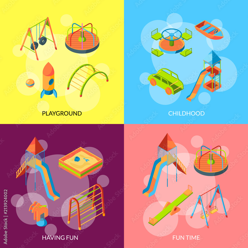 Sticker Vector isometric playground objects concept illustration