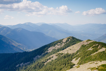 Great hills and picturesque scene of the alpine valley.